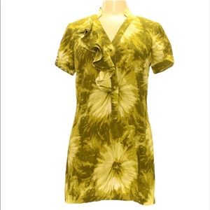 🌸Anthropologie Tabitha Floral Tunic Shirt Dress V Neck Front Ruffle